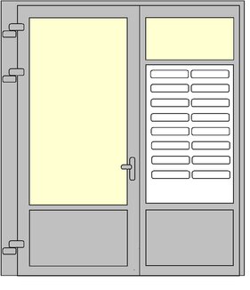 Výkres pre vchodové dvere do bočných panelov budú vložené obojstranné schránky